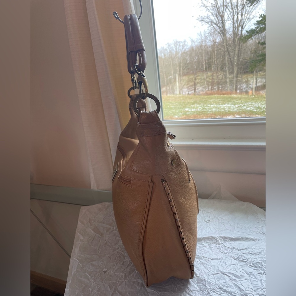 Original by Sharif 1827 Genuine Leather Shoulder Bag Tan Chain Details Map Lined - Picture 8 of 17